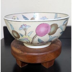 Vintage‎ WBI Hand Painted Nine Peaches Chinoiserie Chinese Bowl 8"